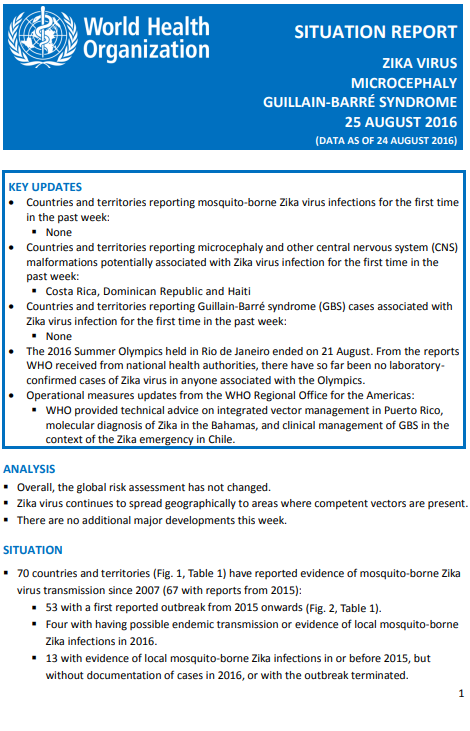 Zika situation report - 25 August 2016