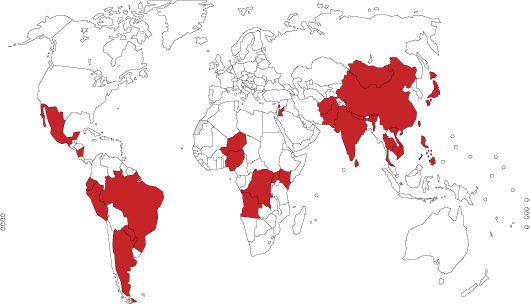 World map showing participating countries and territories