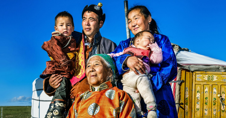 Photo of a nomad family in Mongolia