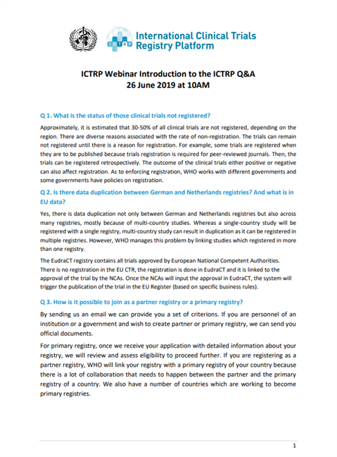 ICTRP Webinar Q&A