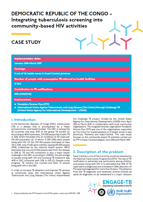 Democratic Republic of Congo (DRC) – Integrating tuberculosis screening into community-based HIV activities