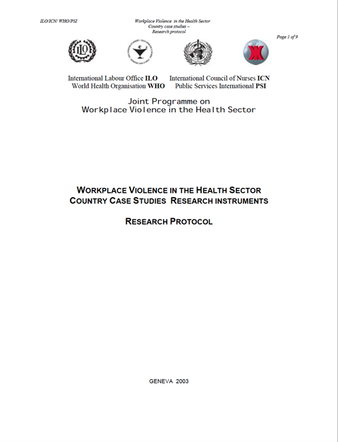 Workplace Violence in the Health Sector - Country Case Studies Research Instruments - Research Protocol