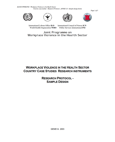 Workplace Violence in the Health Sector - Country Case Studies Research Instruments - Research Protocol - Sample Design