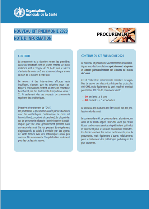 Note d'information : Nouveau kit Pneumonie 2020