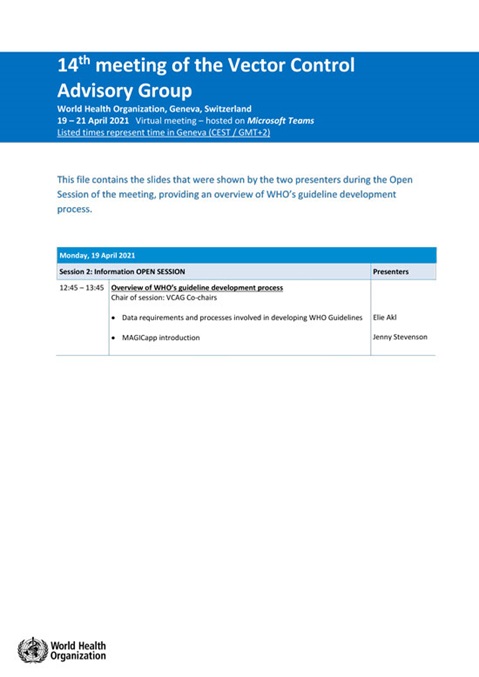 Vector Control Advisory Group: open session of the April 2021 meeting