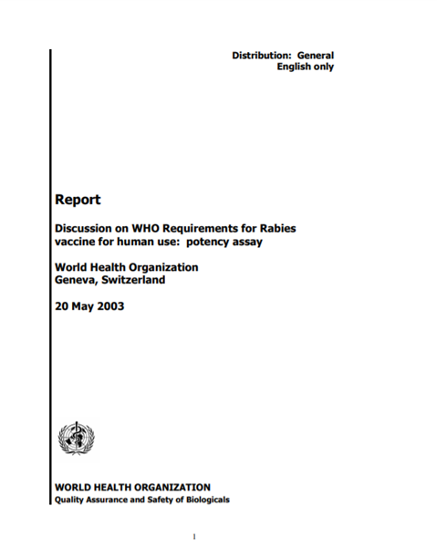 Discussion on WHO requirements for rabies vaccine for human use: potency assay