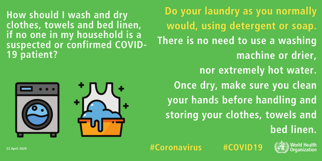 How should I wash and dry clothes, towels and bed linen if no one in my household is a suspected or confirmed COVID-19 patient?