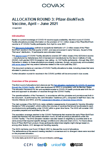 Third round of allocation Pfizer-BioNTech vaccine