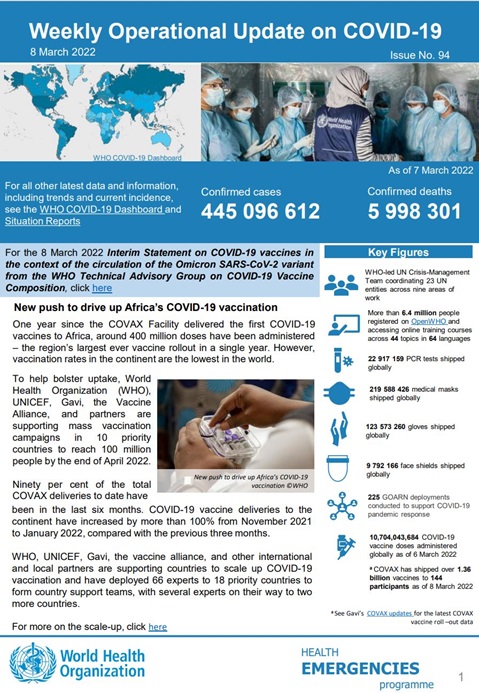 Weekly operational update on COVID-19 - 8 March 2022