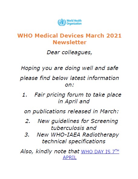 WHO Medical Devices March 2021
Newsletter