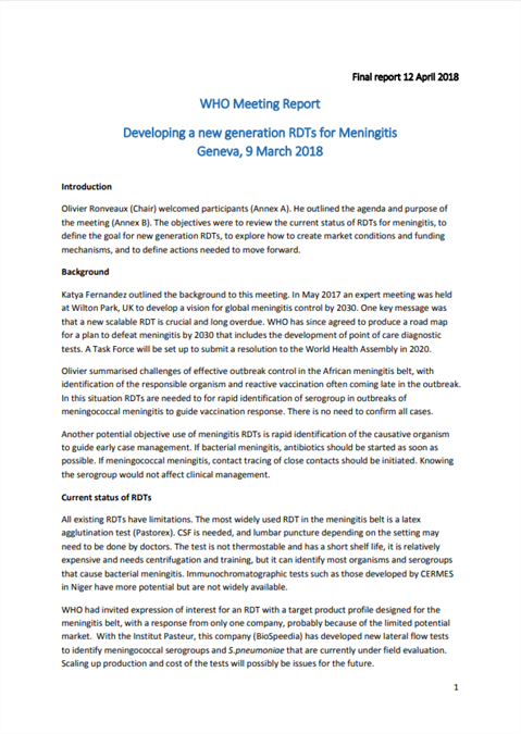 Developing a new generation RDTs for Meningitis