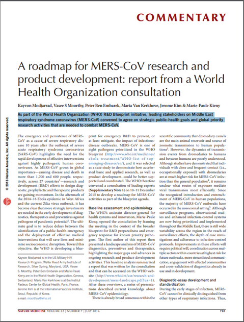 A roadmap for MERS-CoV research and product development: report from a World Health Organization consultation
