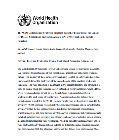 Smallpox abstracts: 2007 report on the variola collection