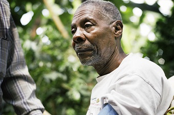 An old man in Tanzania, having his blood pressure checked