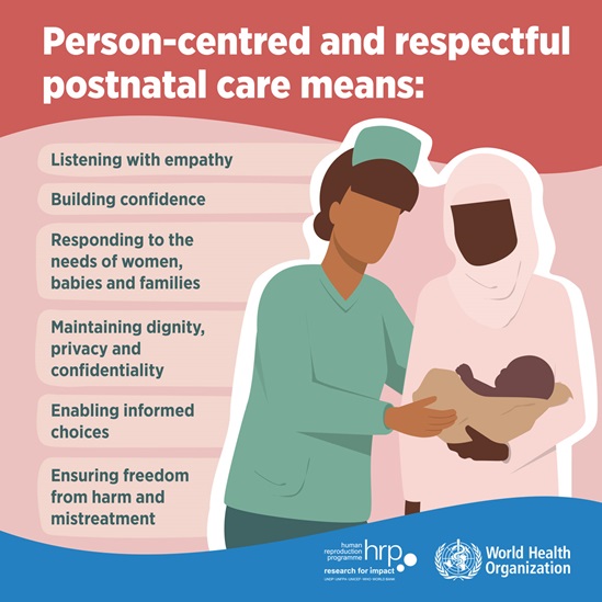 Infographic: Person-centred and respectful postnatal care means: