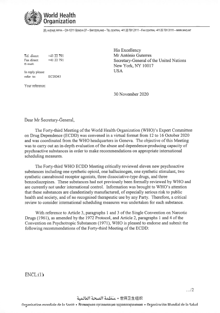 Letter to the United Nations Secretary-General: Recommendations of the 43rd ECDD