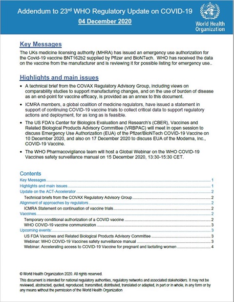 Addendum to 23rd WHO Regulatory Update on COVID-19