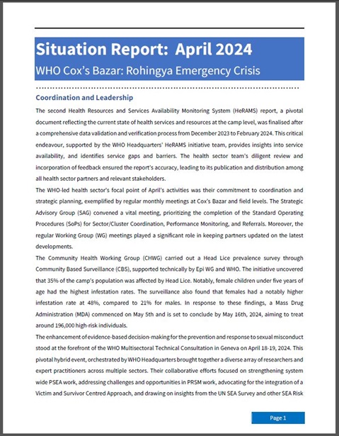 WHO Cox’s Bazar: Rohingya emergency crisis - Situation Report: April 2024