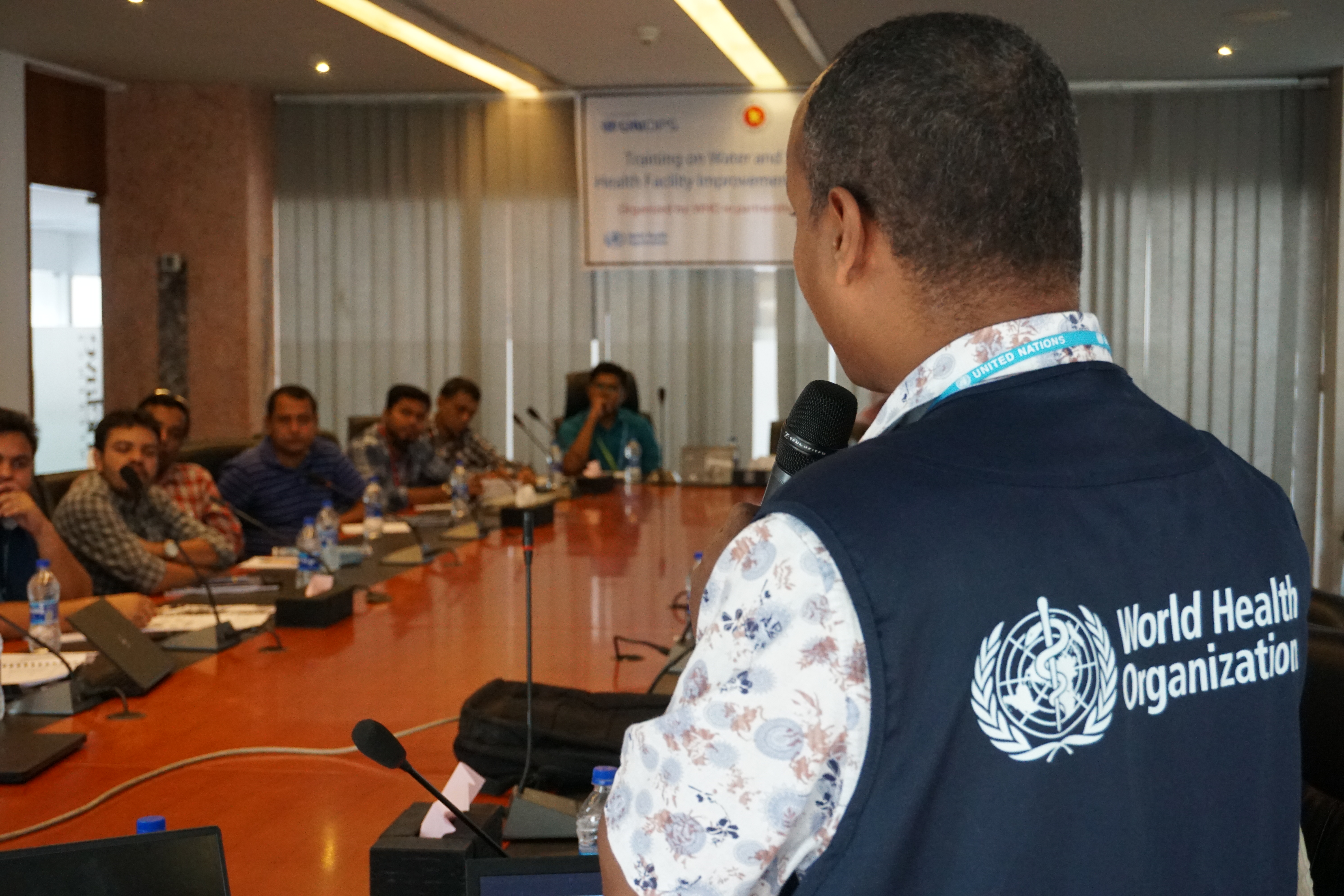 WASH Emergency Response Consultant, Bizuneh Wassie, at the WASH FIT training held in Cox’s Bazar (WHO Bangladesh/Tatiana Almeida )