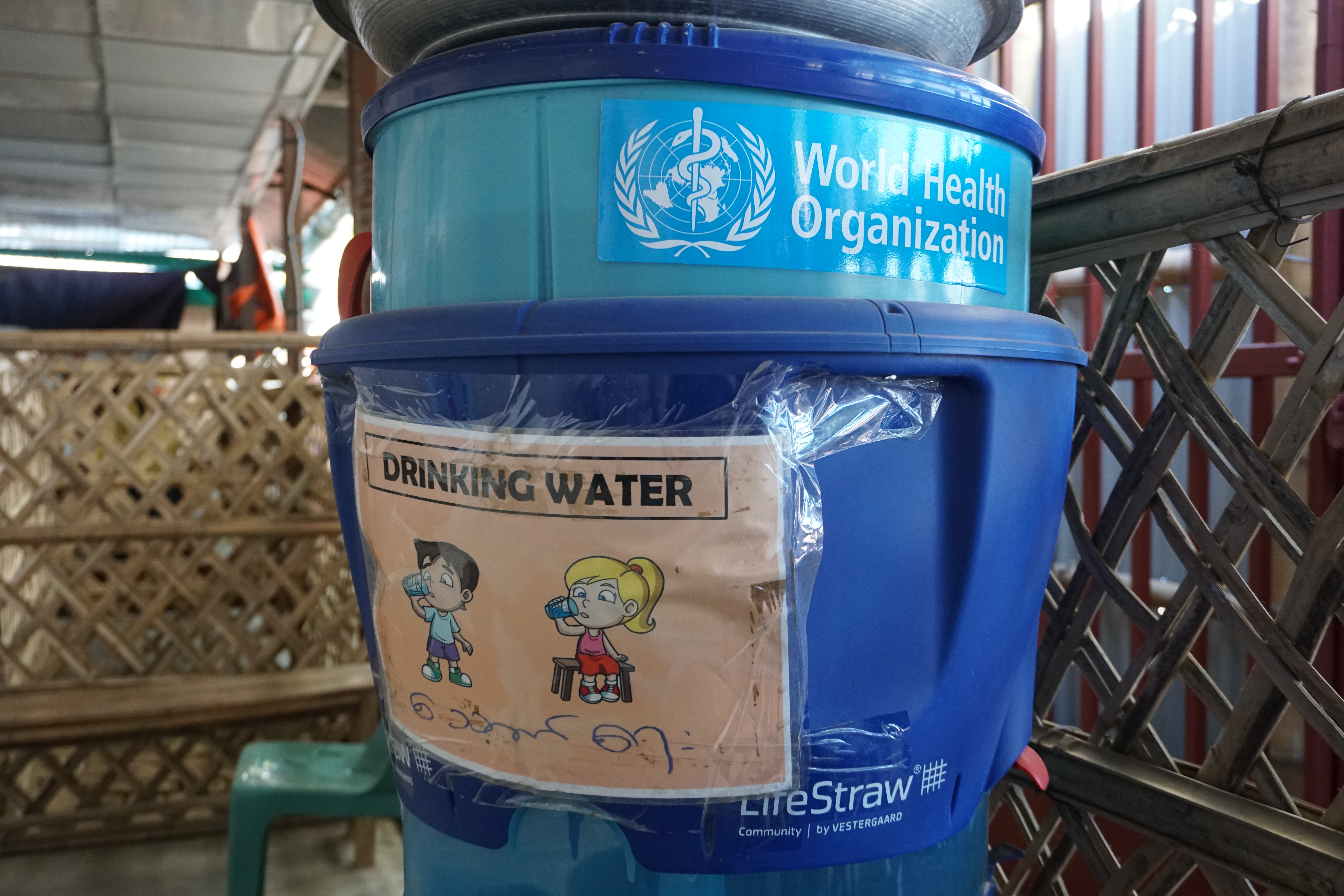 Communal LifeStraw water filter donated by WHO to Terre des hommes’ health facility in Teknaf, Cox’s Bazar ( WHO Bangladesh/ Tatiana Almeida )