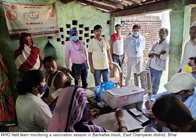 WHO field team monitoring a vaccination session in Bankatwa block, East Champaran district, Bihar