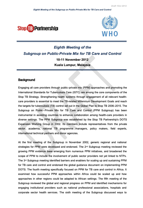 Eighth Meeting of the Subgroup on Public-Private Mix for TB Care and Control
