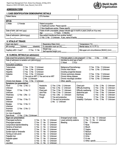 Ebola case report forms for clinicians