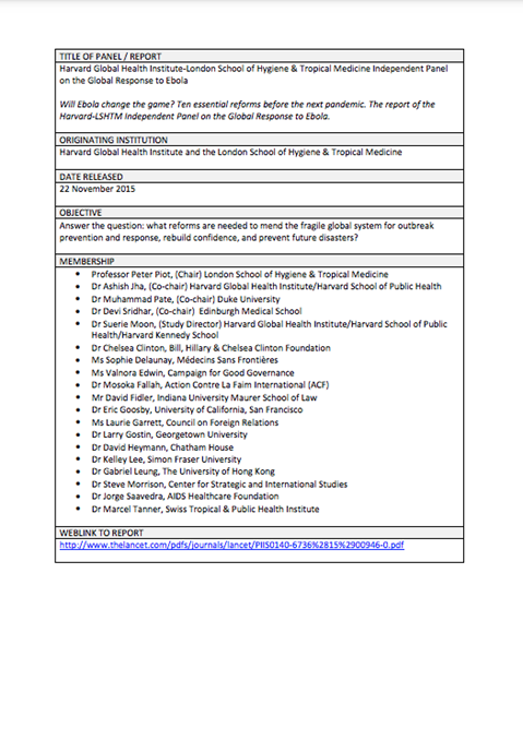 Harvard Global Health Institute-London School of Hygiene & Tropical Medicine Independent Panel on the Global Response to Ebola