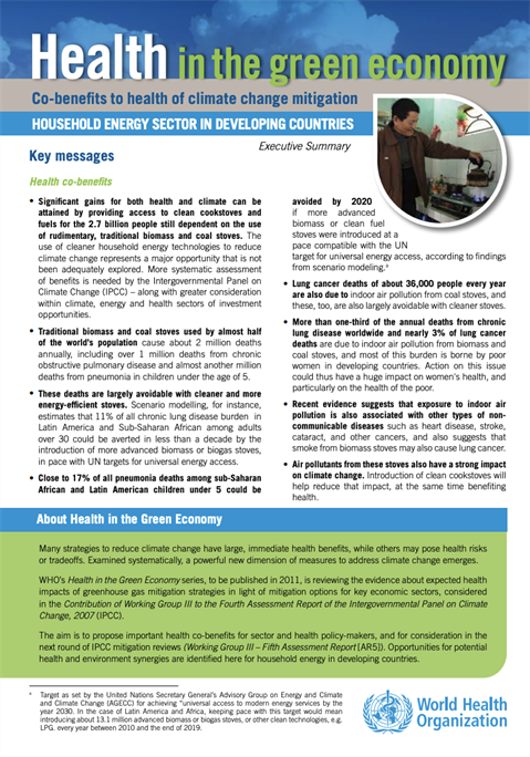 Health in the green economy: co-benefits to health of climate change