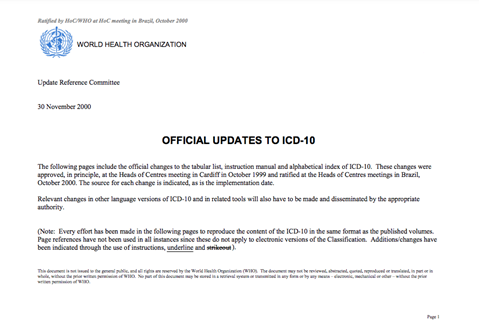 ICD-10 Updates 1999
