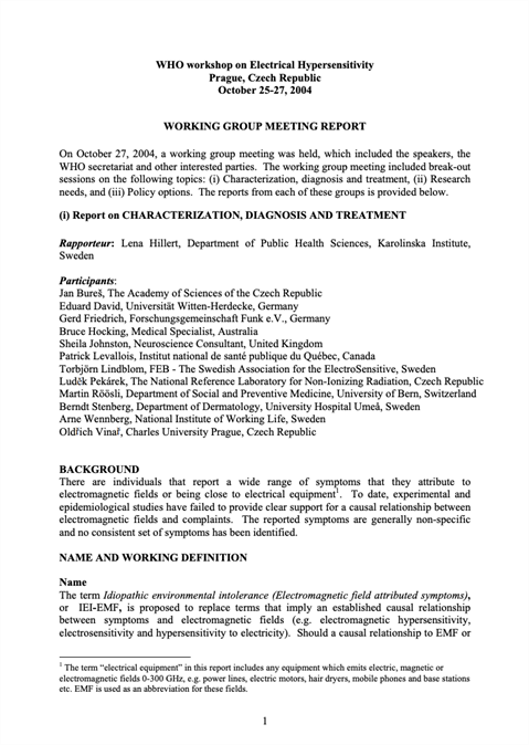 WHO workshop on Electrical Hypersensitivity