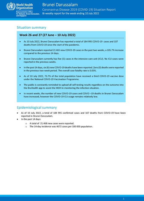 COVID-19 in Brunei Darussalam Situation Report 59