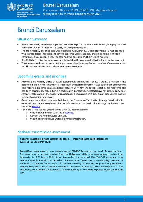 COVID-19 in Brunei Darussalam Situation Report 16
