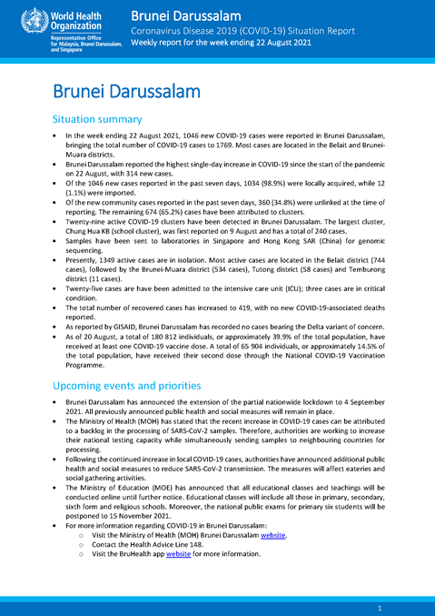 COVID-19 in Brunei Darussalam Situation Report 34