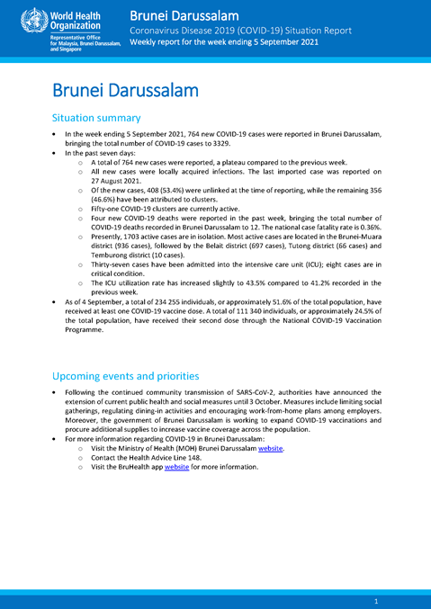 COVID-19 in Brunei Darussalam Situation Report 36