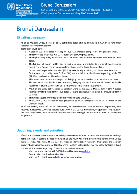 COVID-19 in Brunei Darussalam Situation Report 41