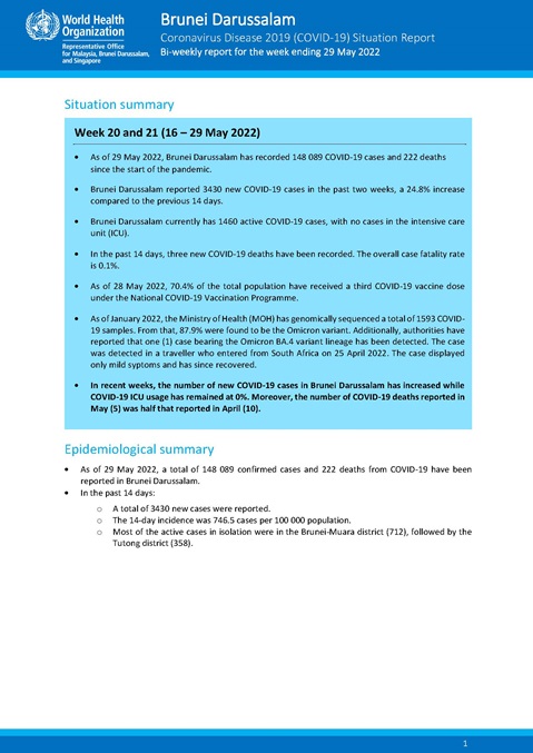 COVID-19 in Brunei Darussalam Situation Report 57