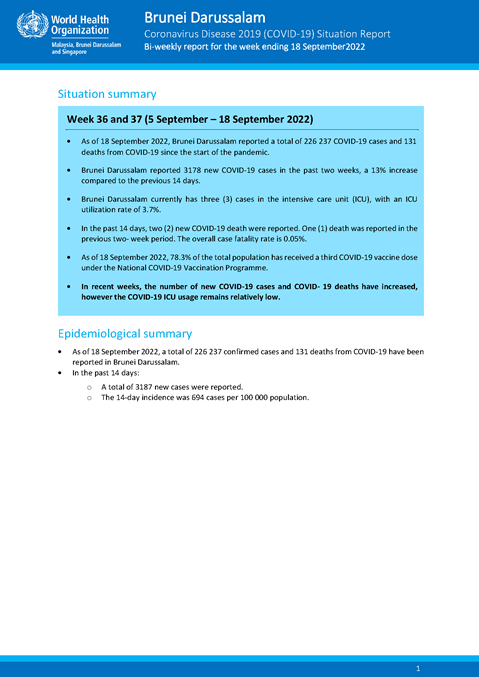 COVID-19 in Brunei Darussalam Situation Report 64