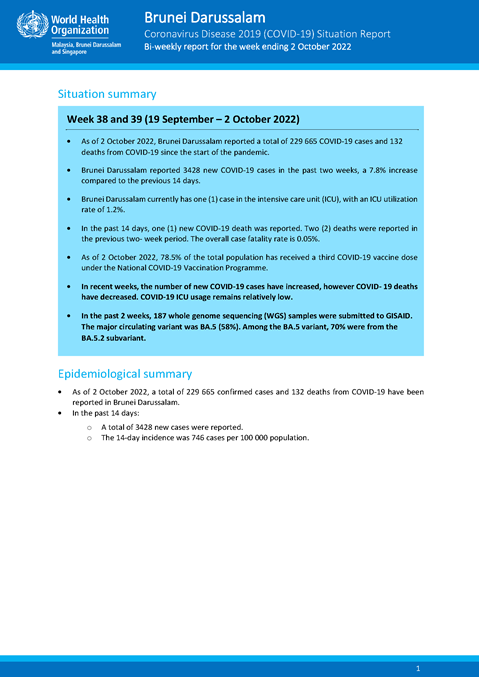 COVID-19 in Brunei Darussalam Situation Report 65