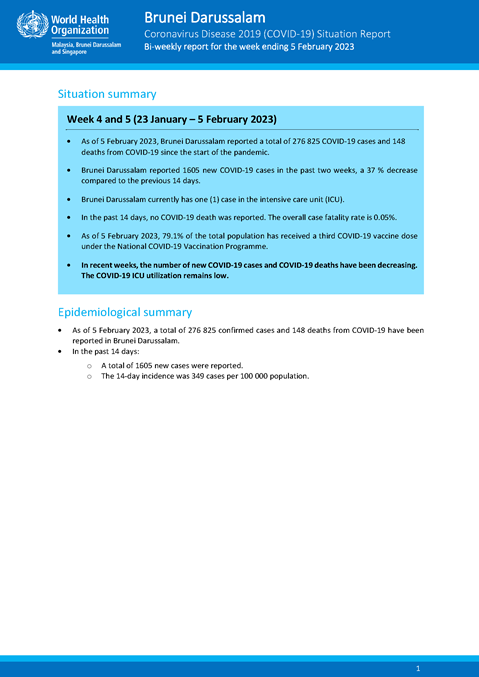 COVID-19 in Brunei Darussalam Situation Report 74