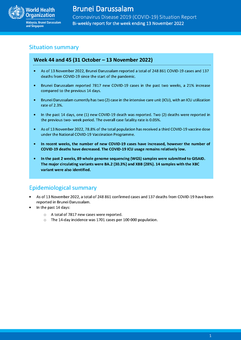 COVID-19 in Brunei Darussalam Situation Report 68