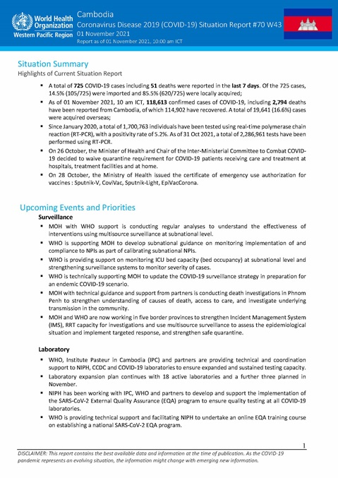 COVID-19 Joint WHO-MOH Situation Report 70