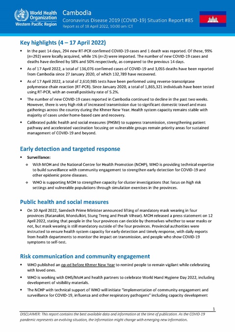 COVID-19 Joint WHO-MOH Situation Report 85