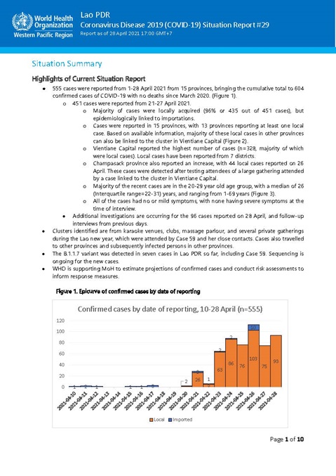 COVID-19 situation report for Lao PDR #29: 28 April 2021