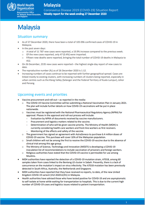 COVID-19 in Malaysia Situation Report 28