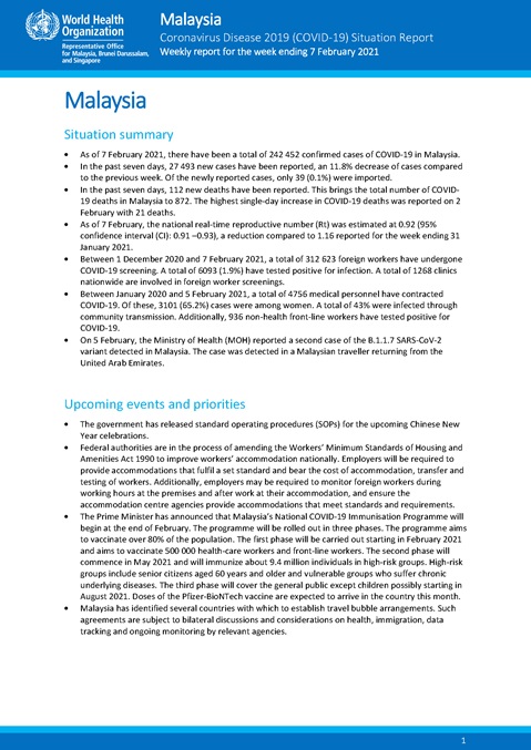 COVID-19 in Malaysia Situation Report 31