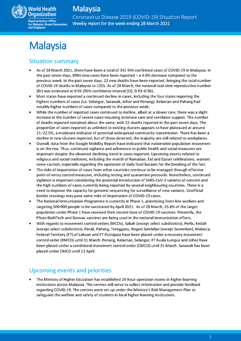 COVID-19 in Malaysia Situation Report 36