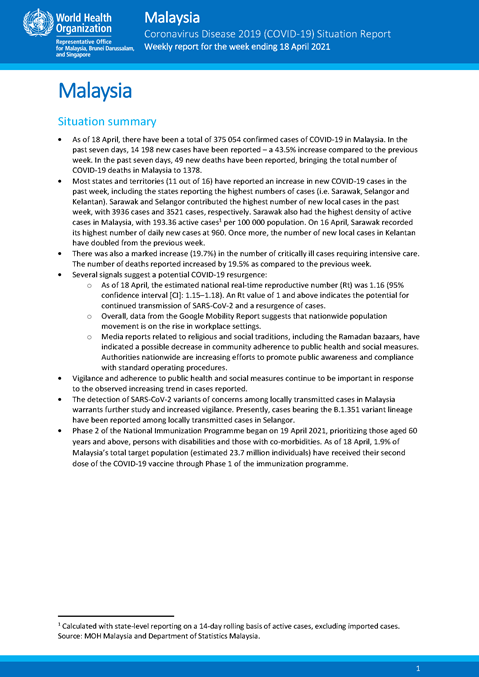 COVID-19 in Malaysia Situation Report 39