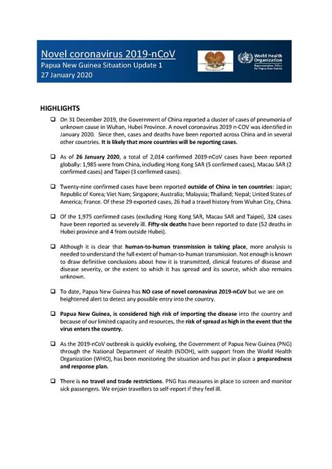 COVID-19 in Papua New Guinea Situation Report 01