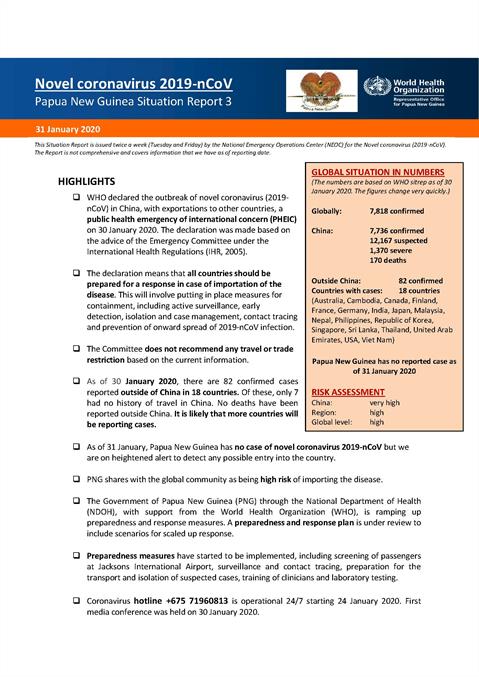 COVID-19 in Papua New Guinea Situation Report 03